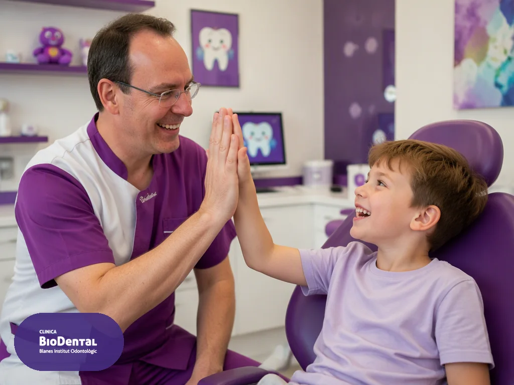 Niño sin miedo al dentista: choca los cinco con el Dr. Calle tras su visita en Blanes
