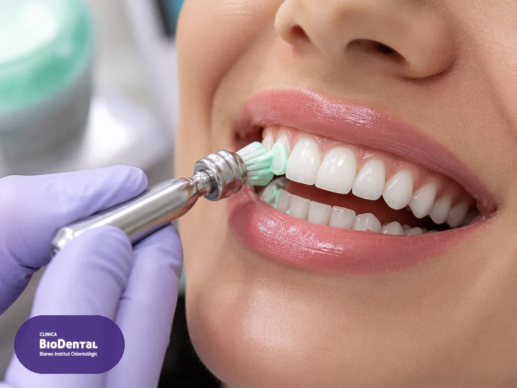 Pulido dental tras la limpieza profesional: esmalte brillante y sin manchas en Blanes