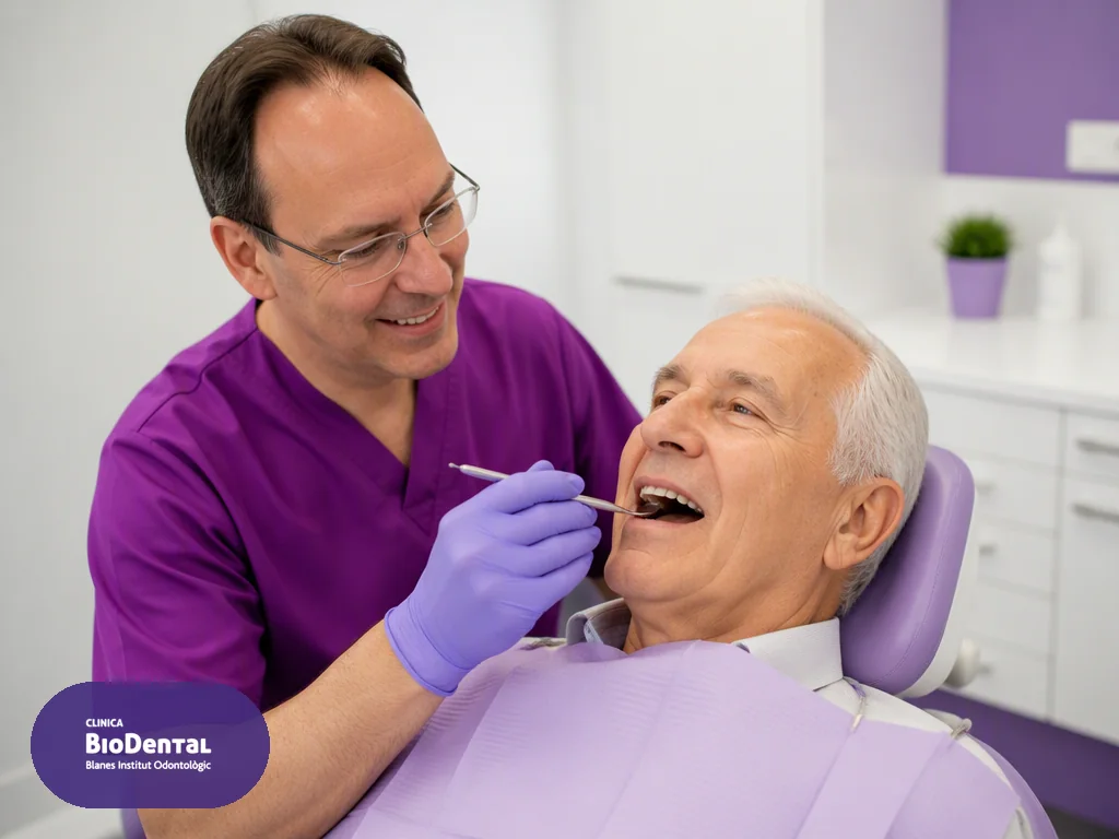 Dentista para mayores en Blanes: revisión dental cuidadosa a un paciente senior en Clínica BioDental